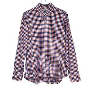 Giannetto Portofino 100% Cotton Long Sleeve Button Up Shirt Plaid LARGE Orange